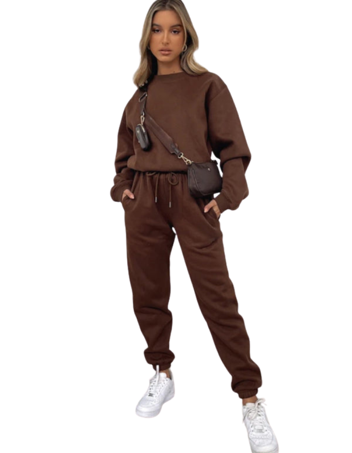 SHOPIQAT Women's New Solid Colour Round Fashionable Casual Collar Pullover Long Sleeve Trousers Sweater Suit - Premium from shopiqat - Just $13.750! Shop now at shopiqat